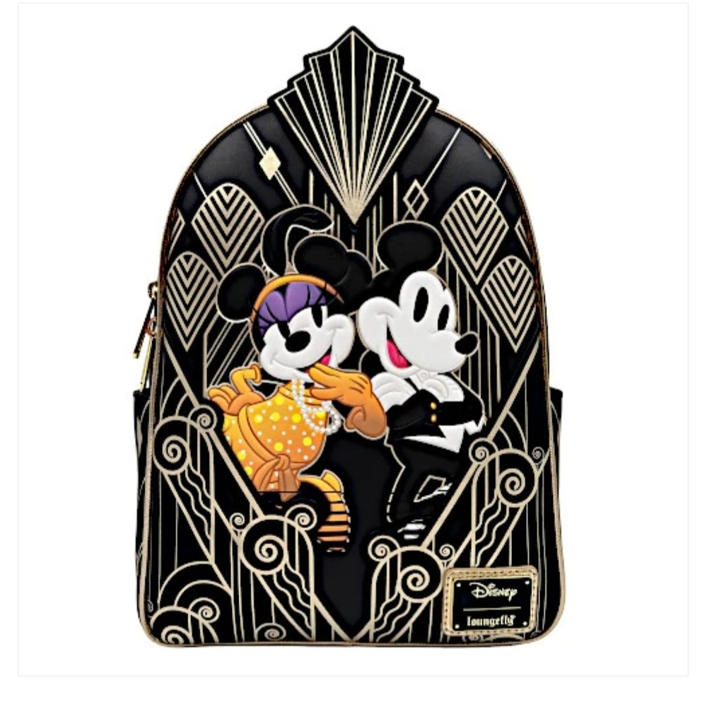 Loungefly Black & Gold Mickey & Minnie Art Deco Mini Backpack